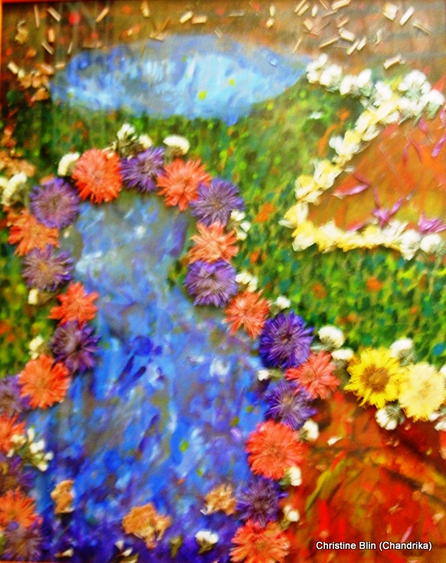 Campagne ardente - Acrylique et fleurs séchées - 52,5 x 42,5 cm