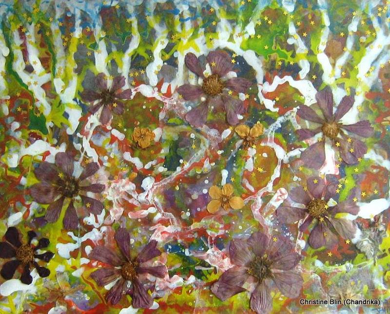 Forêt - Acrylique et fleurs séchées - 53 x 43 cm